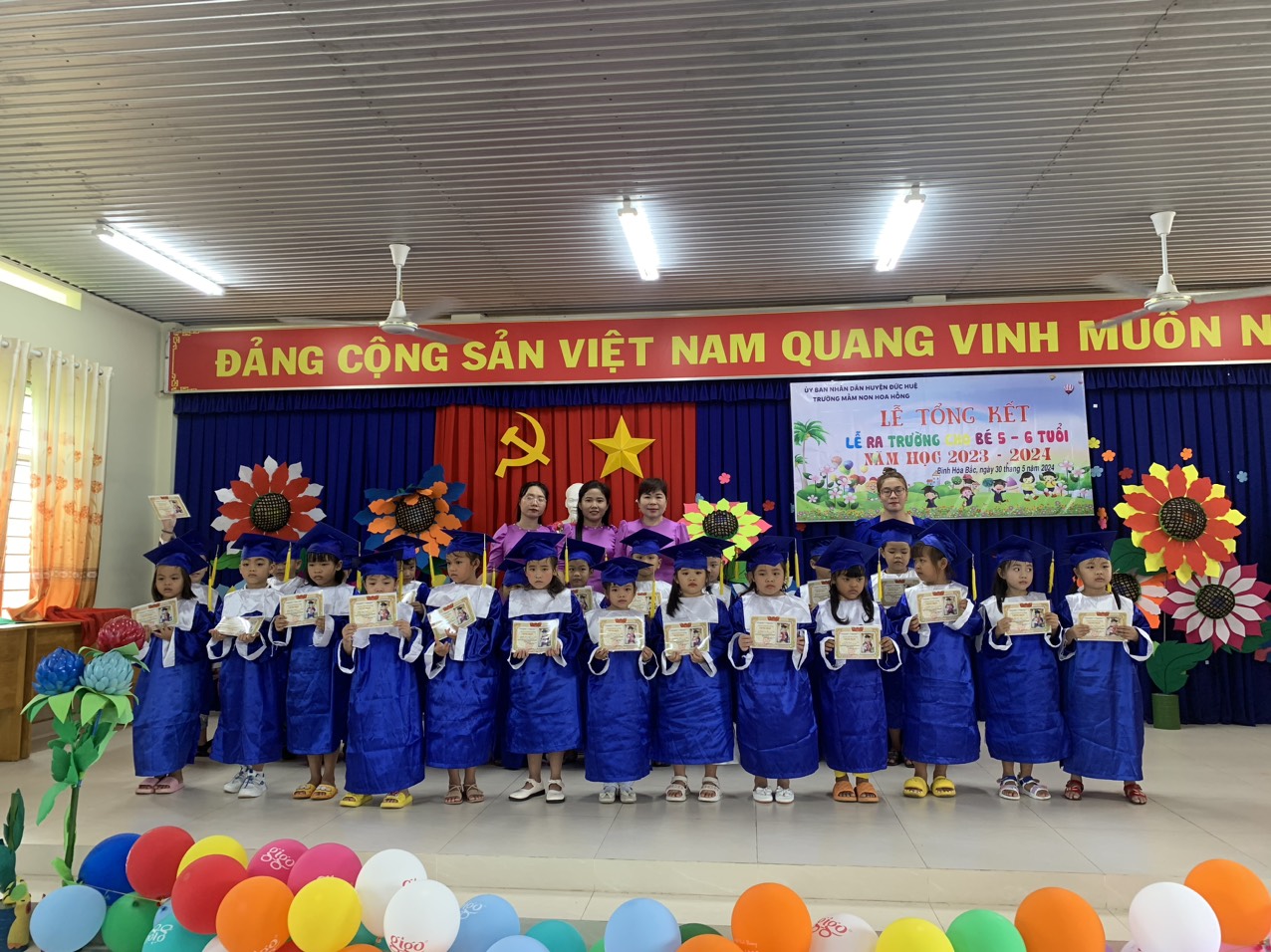 Sáng ngày 30/5/2024 Trường mầm non Hoa Hồng tổ chức buổi Lễ tổng kết và chia tay học sinh 5 tuổi ra trường.